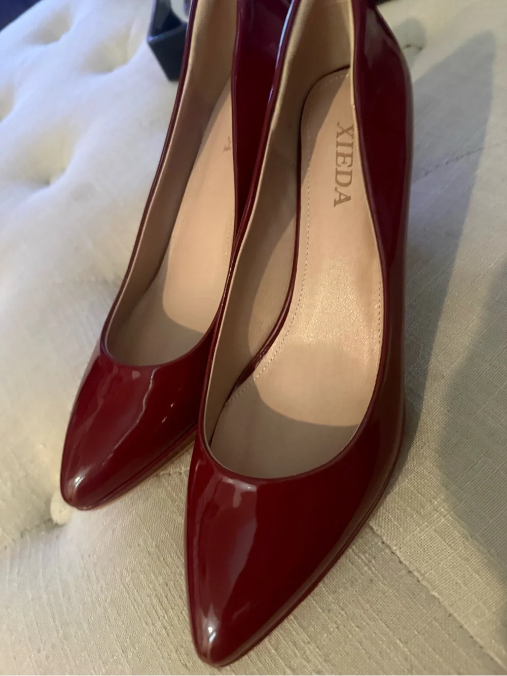 Classic Red Patent Mid-Heel Pumps - Women